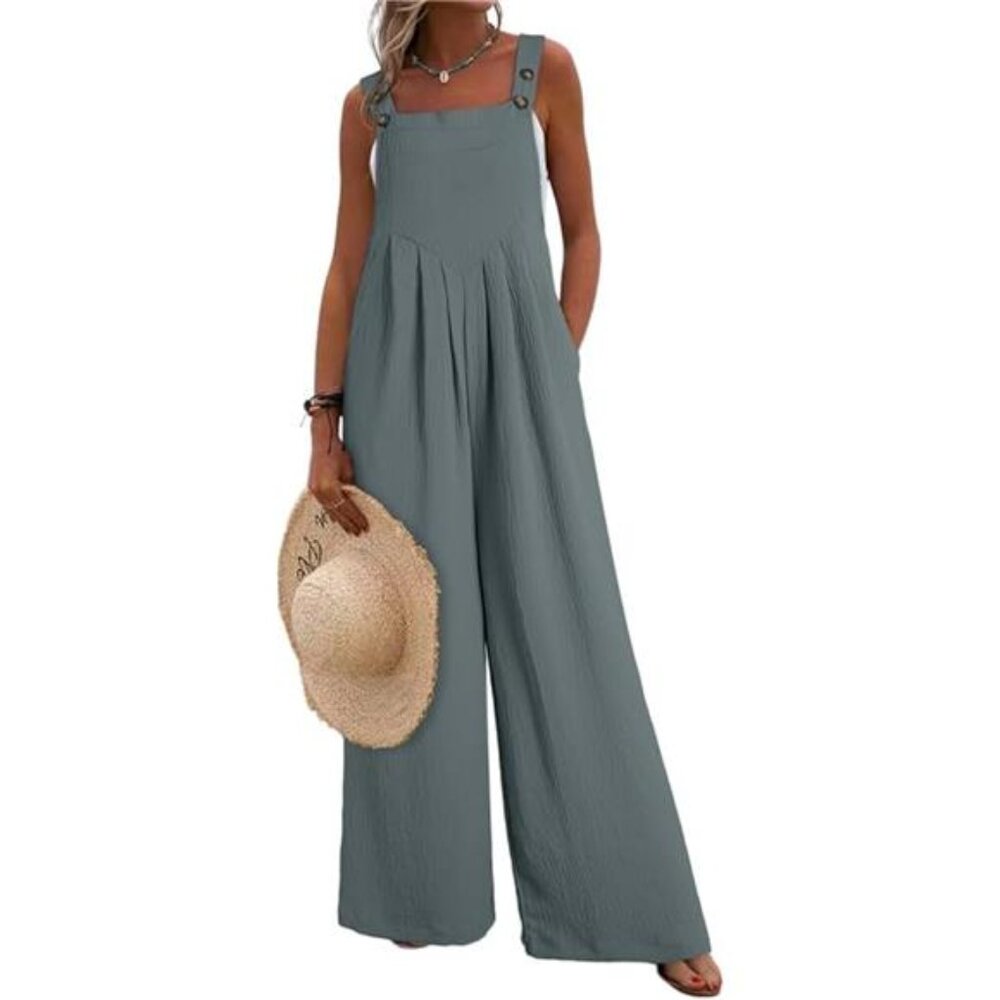 Women's Casual Loose Overalls Jumpsuits One Piece Sleeveless Wide Leg